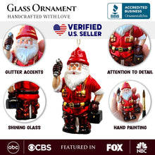 Carregar imagem no visualizador da galeria, Handyman Santa Glass Ornament, Skilled Builder, Tradesman and Repairman Gift
