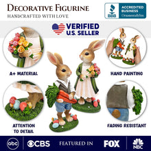 Load image into Gallery viewer, Harvest and Bloom Country Bunny Pair Figurine, 8&quot; Rabbit Garden Statue Set
