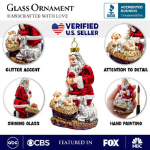 Carregar imagem no visualizador da galeria, Innocent Santa and Baby Jesus Handblown Glass Christmas Ornament, Nativity Christian Holiday Decor
