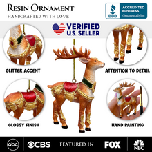 Cargar imagen en el visor de la galería, Majestic Deer in Gold Armor Ornament, Regal Christmas Tree Decor
