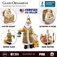 Load image into Gallery viewer, (Pre-Order) Majestic Gold Santa Blown Glass Christmas Ornament, Sleigh Accessory Tree Decor
