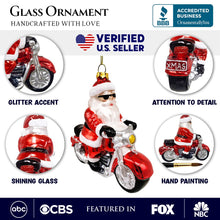 Load image into Gallery viewer, Motorcycle Santa Cruising Glass Christmas Ornament, Biker Gift
