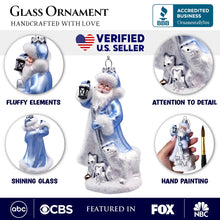 Carregar imagem no visualizador da galeria, Polar Whisperer Santa Glass Christmas Ornament, Arctic Polar Bear, Wolf, and Bunny Rabbit
