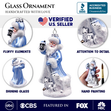 Load image into Gallery viewer, (Pre-Order) Polar Whisperer Santa Glass Christmas Ornament, Arctic Polar Bear, Wolf, and Bunny Rabbit
