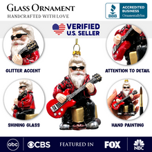 Load image into Gallery viewer, (Pre-Order) Rock Guitarist Santa Claus Glass Christmas Ornament, Rocker Musician Gift
