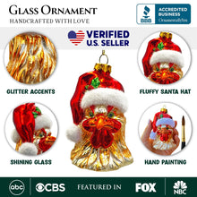 Load image into Gallery viewer, (Pre-Order) Rooster with Santa Hat Handblown Glass Christmas Ornament, Farm Chicken Holiday Decor
