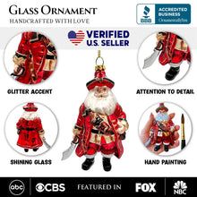 Load image into Gallery viewer, Santa Pirate Glass Christmas Ornament, Sea Sailer Bandit Unique Tree Decor
