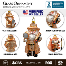 Load image into Gallery viewer, (Pre-Order) Santa the Detective Glass Christmas Ornament, Criminal Police Investigator Gift
