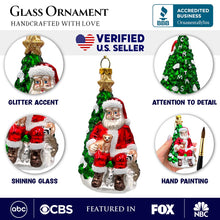 Load image into Gallery viewer, Santa with Woodland Animals Glass Christmas Ornament, Handblown Tree Decor
