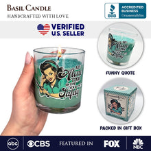 Load image into Gallery viewer, Sassy Retro Girl Dazzling Green Candle, Basil Scented Brunette Girl Funny Gift
