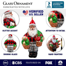 Carregar imagem no visualizador da galeria, Wholesome Santa the Vegetable Farmer Glass Christmas Ornament, Farm Style Holding Potatoes, Lettuce, and Tomatoes
