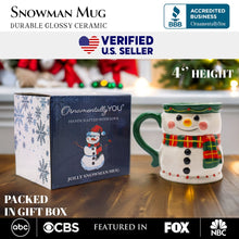 Load image into Gallery viewer, Wonderful Plaid Scarf Snowman 4" Ceramic Mug, Kitchen Christmas Drinkware Decoration
