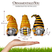 Load image into Gallery viewer, Buzzy Trio Set of Three Bumble Bee Gnome Figurines, 6&quot; Tiered Tray Home or Garden Decoration
