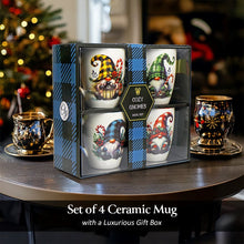 Load image into Gallery viewer, Cheerful Holiday Gnome Eclectic Ceramic Mug Set of 4, Christmas Coffee Cups for a Tableware Gift
