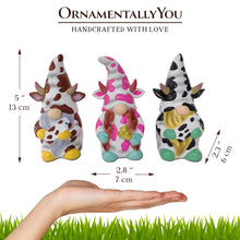 Load image into Gallery viewer, Endearing Cow Gnome Trio Mini Statue Set of Three, 5&quot; Miniature Figurine and Unique Farm Resin Garden Statue
