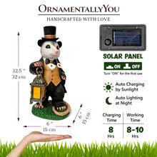 Load image into Gallery viewer, Gentleman Opossum the Victorian Nightcrawler with Solar Powered Lamp Statue, 13&quot; Lighted Garden Statue
