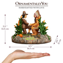 Load image into Gallery viewer, Harvest Harmony Kinship Between Native Americans and Pilgrims Figurine, 6&quot; Fall Decor and Thanksgiving Statue
