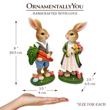 Load image into Gallery viewer, Harvest and Bloom Country Bunny Pair Figurine, 8&quot; Rabbit Garden Statue Set
