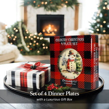 Load image into Gallery viewer, Holiday Cheer Set of 4 Plates with Real Gold Plaid Trim, Christmas Tableware Collection for Salad, Dessert, Appetizer, and Side Plates
