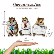 Load image into Gallery viewer, Whimsical Chipmunk Trio Set of Three Figurines, 5&quot; Cute Desk Decor and Garden Statues
