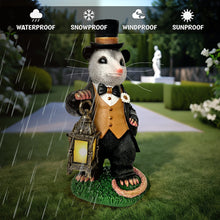 Load image into Gallery viewer, Gentleman Opossum the Victorian Nightcrawler with Solar Powered Lamp Statue, 13&quot; Lighted Garden Statue

