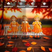 Load image into Gallery viewer, Inviting Pumpkin Girl Trio Set of Figurines, 6&quot; Victorian Autumn Fall and Halloween Table Decoration
