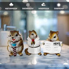 Load image into Gallery viewer, Whimsical Chipmunk Trio Set of Three Figurines, 5&quot; Cute Desk Decor and Garden Statues
