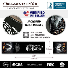 Carregar imagem no visualizador da galeria, Haunted Horrors 72&quot; Table Runner, Jacquard Halloween Home Black Tablecloth Decoration with Pumpkins and Spiderwebs
