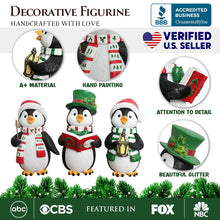 Load image into Gallery viewer, (Pre-Order) Caroling Penguin Trio Set of Christmas Figurines, 6&quot; Winter Holiday Statue Set of Three
