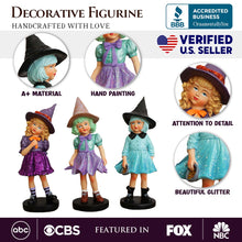 Load image into Gallery viewer, Mystical Victorian Witch Sisters Set of Three Figurines, Enchanted 6&quot; Statues for a Bewitching Halloween Tabletop Display
