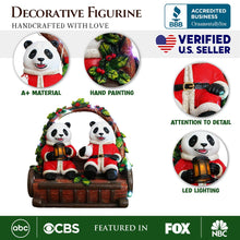 Carregar imagem no visualizador da galeria, Nostalgic Panda Duo Festive Lighted Figurine, 6" LED Christmas Bear Statue
