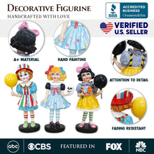 Carregar imagem no visualizador da galeria, Spooky Victorian Masquerade Girl Trio, 6" Trick or Treat Clown Figurines and Hauntingly Elegant Halloween Decor

