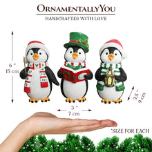 Load image into Gallery viewer, (Pre-Order) Caroling Penguin Trio Set of Christmas Figurines, 6&quot; Winter Holiday Statue Set of Three
