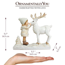 Load image into Gallery viewer, (Pre-Order) Charming Deer and Little Girl Figurine, 7.5&quot; Vintage Christmas Garden Statue
