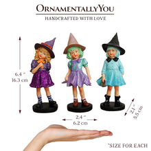 Load image into Gallery viewer, Mystical Victorian Witch Sisters Set of Three Figurines, Enchanted 6&quot; Statues for a Bewitching Halloween Tabletop Display
