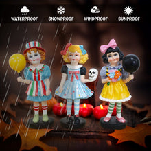 Carregar imagem no visualizador da galeria, Spooky Victorian Masquerade Girl Trio, 6" Trick or Treat Clown Figurines and Hauntingly Elegant Halloween Decor
