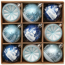 Load image into Gallery viewer, Elegant Blue Winter Theme Christmas Ornament Bundle, 9 Piece Snow and Tree Baubles
