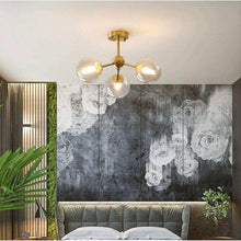 Load image into Gallery viewer, KCO Lighting Glass Globe Sputnik Chandelier 3-Light Brass Gold Close to Ceiling Light Mid Century Flush Mount Ceiling Light for Kitchen Island Bedroom Bathroom (3-Lights)
