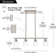 Load image into Gallery viewer, VINLUZ 4 Light Kitchen Island Hanging Lights Industrial Brushed Nickel Dining Room Light Fixture with Clear Glass Shade Farmhouse Chandelier for Livin
