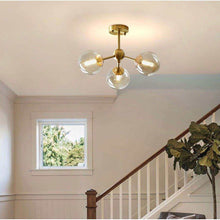 Load image into Gallery viewer, KCO Lighting Glass Globe Sputnik Chandelier 3-Light Brass Gold Close to Ceiling Light Mid Century Flush Mount Ceiling Light for Kitchen Island Bedroom Bathroom (3-Lights)
