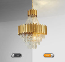 Carregar imagem no visualizador da galeria, AHOCI Modern Crystal Chandelier, Luxury Gold Crystal Hanging Ceiling Light Contemporary Large Raindrop Pendant Chandelier for Living Room Dining Room
