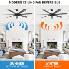 Load image into Gallery viewer, 72&quot; Farmhouse DC Motor Brushed Nickel Downrod Mount Reversible Ceiling Fan with Remote Control
