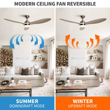 Load image into Gallery viewer, 56&quot; Bernardino Modern Brushed Nickel DC Motor Downrod Mount Reversible Ceiling Fan with Lighting and Remote Control
