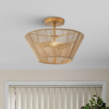 Cargar imagen en el visor de la galería, Farmhouse 2-Light Flush Mount Lighting with Rattan Rope
