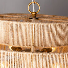 Carregar imagem no visualizador da galeria, Bohemian Antique Gold 6-Light Drum Downrod Mount with Natural Rope Shade
