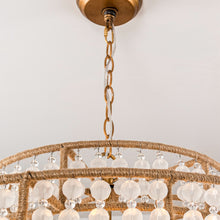 Carregar imagem no visualizador da galeria, 6-Light Antique Gold Farmhouse Drum Beaded Chandelier with Rope Accents
