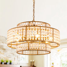 Carregar imagem no visualizador da galeria, 6-Light Antique Gold Farmhouse Drum Beaded Chandelier with Rope Accents
