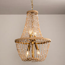 Load image into Gallery viewer, Modern Beaded Basket Weathered Wood 4-Light Chandelier
