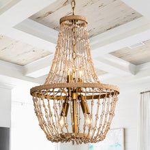 Load image into Gallery viewer, Modern Beaded Basket Weathered Wood 4-Light Chandelier
