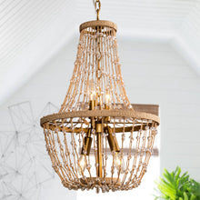 Carregar imagem no visualizador da galeria, Modern Beaded Basket Weathered Wood 4-Light Chandelier
